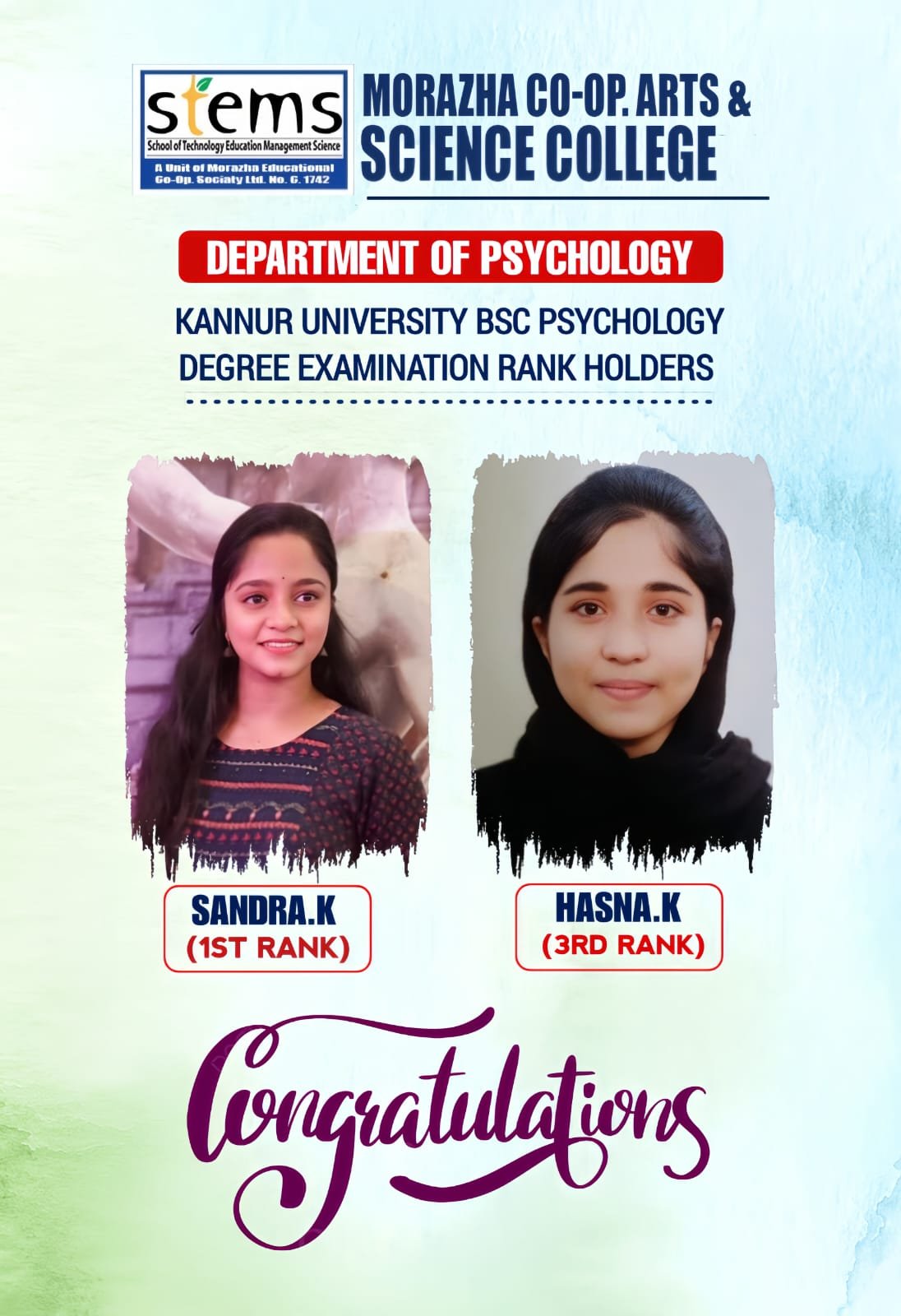 Kannur University Psychology Rank Holders